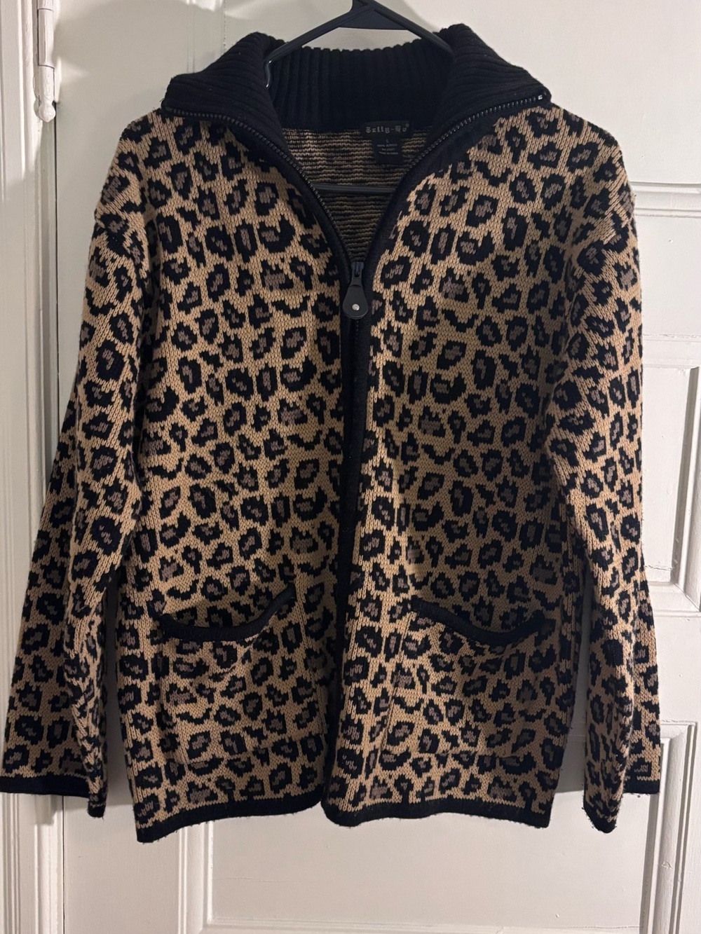 Tally Ho Leopard-Print Teddy Jacket in Black and Tan